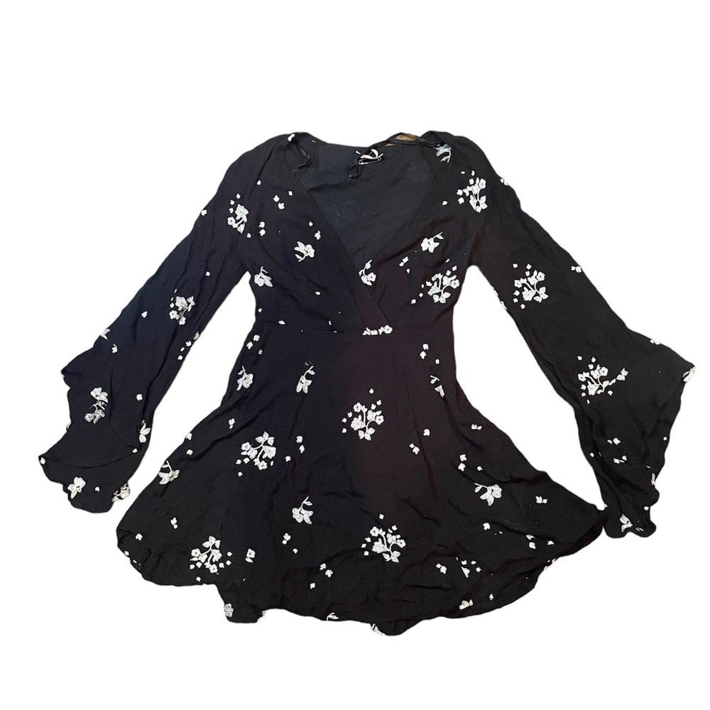 Free People Black w/ White embroidery Dress